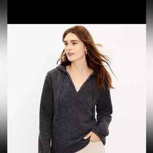 Loft dark grey Sherpa hoodie pullover size medium